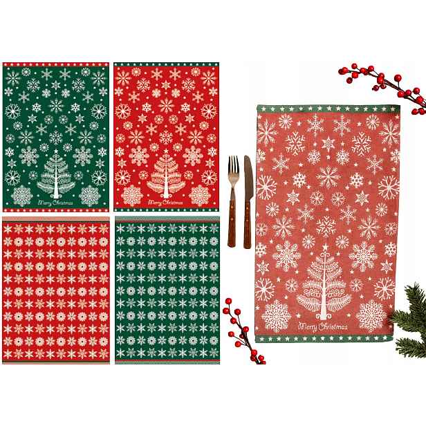 Set Utěrka 50x70 Sněhové Vločky 4 ks Savá Bavlna