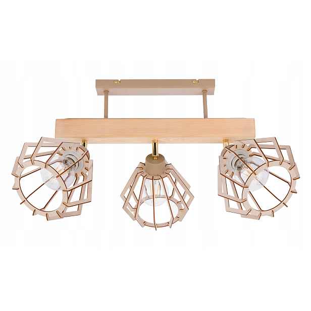 Dřevěná stropní lampa Lustr Stropní Svítidlo 3x Klosz Brylant Kaszmir béžová