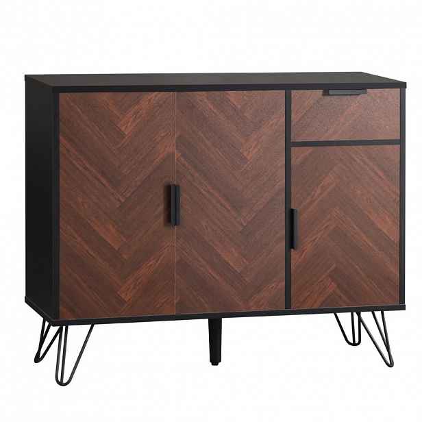 Modfu KOMODA z MDF a dřevotřísky 90x30x71,5 cm černá v dekoru dřeva se zásuvkou
