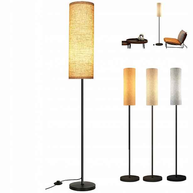 Podlahová Stojací Lampa Klasická Led E27 Lněná Stínítko Moderní 175 cm