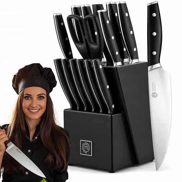 Sada nožů v bloku MasterChef 15-dílná Ocel Nůžky Brousek