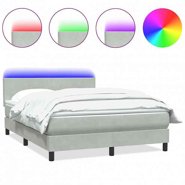 vidaXL Box spring postel s matrací a LED světle šedá 160x210 cm samet