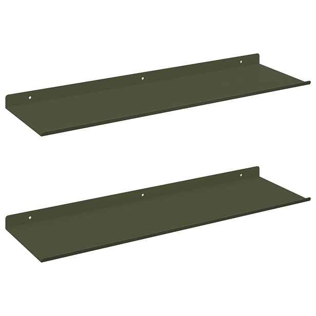 vidaXL Plovoucí police 2 ks Olivově zelená 60 x 18 x 2,5 cm Ocel