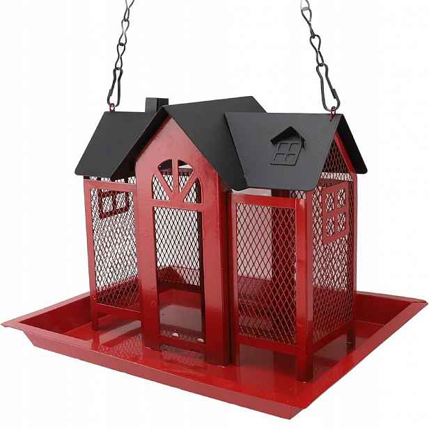Pevné závěsné krmítko pro ptáky 25x20x17 cm, červené, železné, XXL
