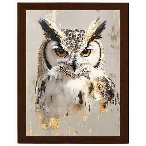 Plakát Rámeček Dřevo Portrét Pták Sova Moudrost Boho Béžová Hnědá 60x80