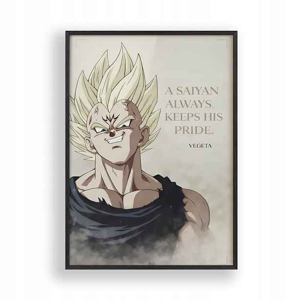 Obraz Dragon Ball Vegeta Saiyan Plakát Rámeček Dřevěný Černý 30x42 cm