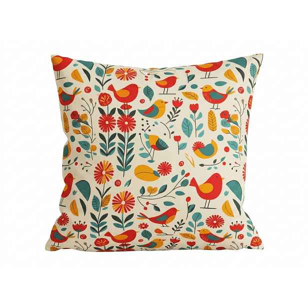 Povlak na polštář z mikrovlákna RETRO PTÁČEK 45x45 cm, barevný