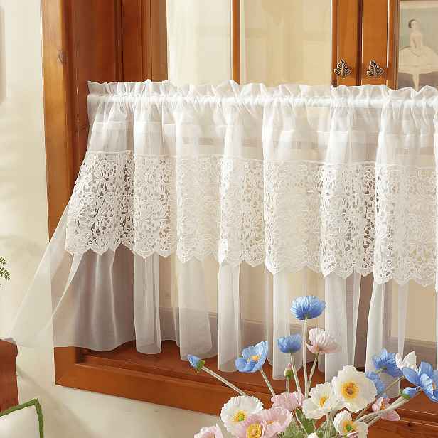 TEMU 1 panel Retro pastorační žakárový průsvitný krátký závěs, závěsný na tyč, vhodný do obývacího pokoje, ložnice, kavárny, kuchyně, arkýře, na
