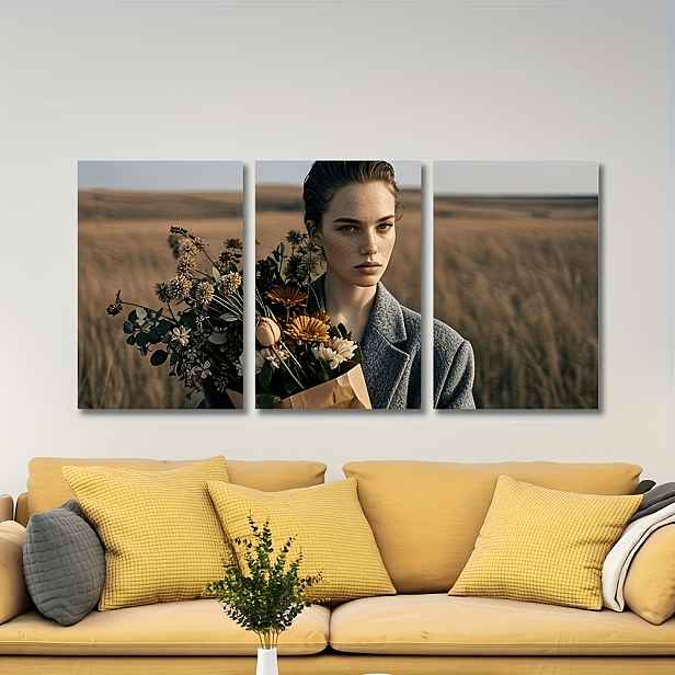 TEMU 2D Ploché, 3ks Vlastní Fotografie na Plátně - Nástěnné Umění Vhodné pro Portréty Párů, Rodinné Portréty, Přenos Obrázků na - Bezrámová Koupelna,