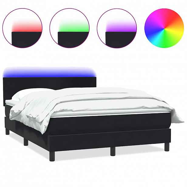 vidaXL Box spring postel s matrací a LED černá 160x210 cm samet