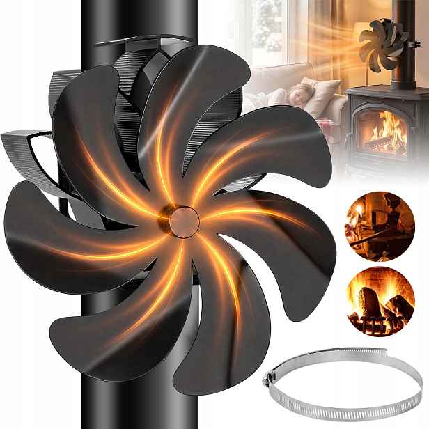 Termoelektrický Krbový Ventilátor Napájený Teplem, Tichý Ventilátor, Černý