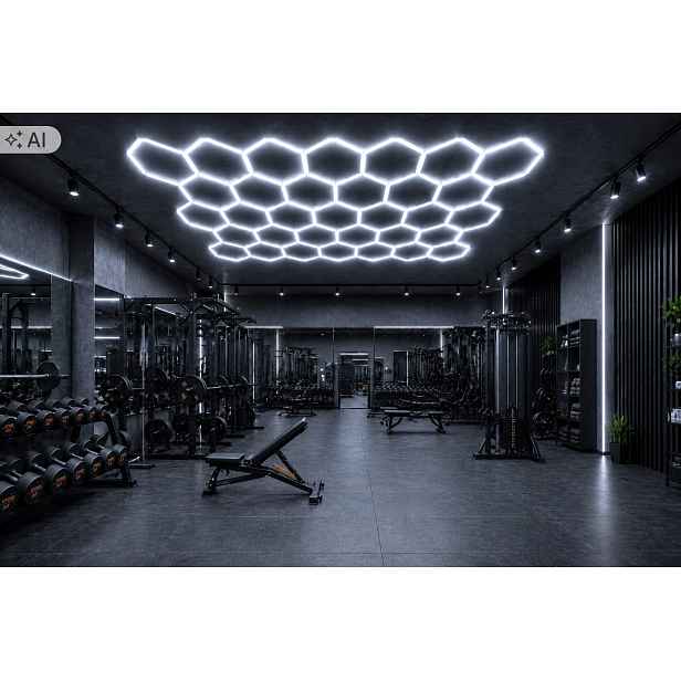 Hexagon Lmapa Led stropní panel do garáže pro dílnu 976W 6500K 468x709 Cm