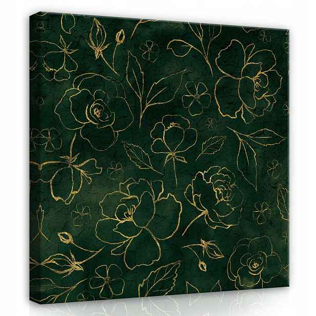 Obraz 80x80 Zlaté květy tmavé pozadí elegantní vzor luxusní květinový motiv