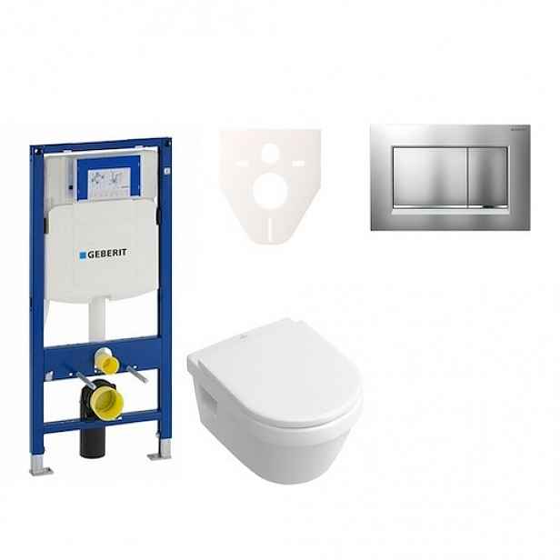 Závěsný set WC Villeroy & Boch Omnia Architectura + modul Geberit Duofix s tlačítkem Sigma 30 (chrom mat/lesk) 111.300.00.5 NB7
