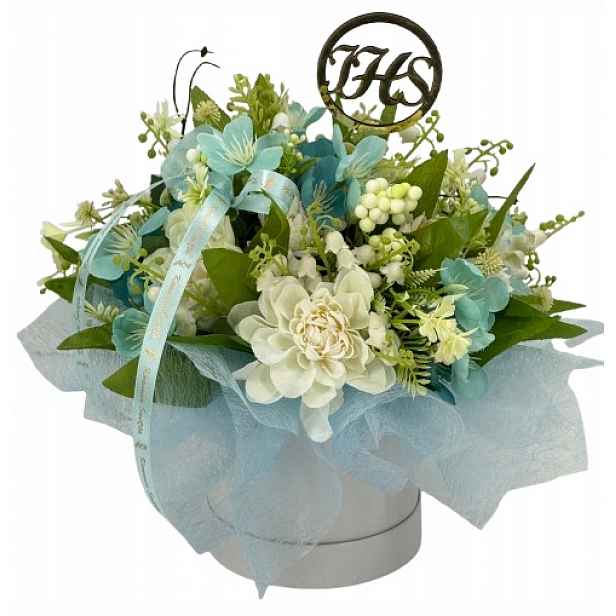 Flower Box Svaté Přijímání modro-bílý topper Ihs dárek