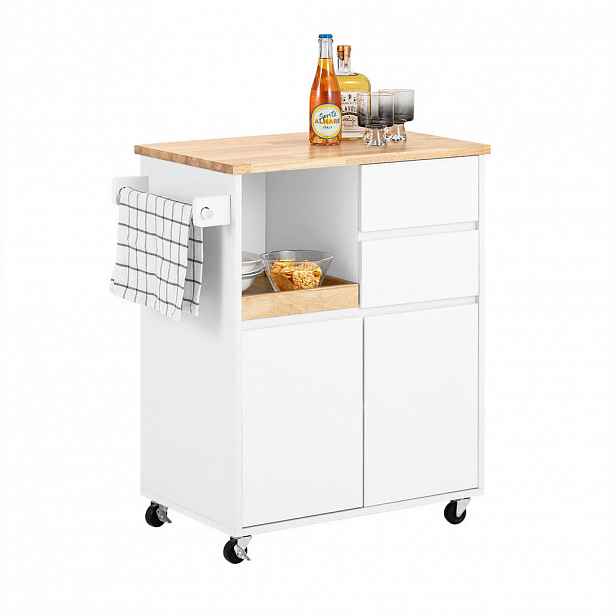 SoBuy KUCHYŇSKÝ VOZÍK se 2 zásuvkami Bílá 72x42x84cm Moderní