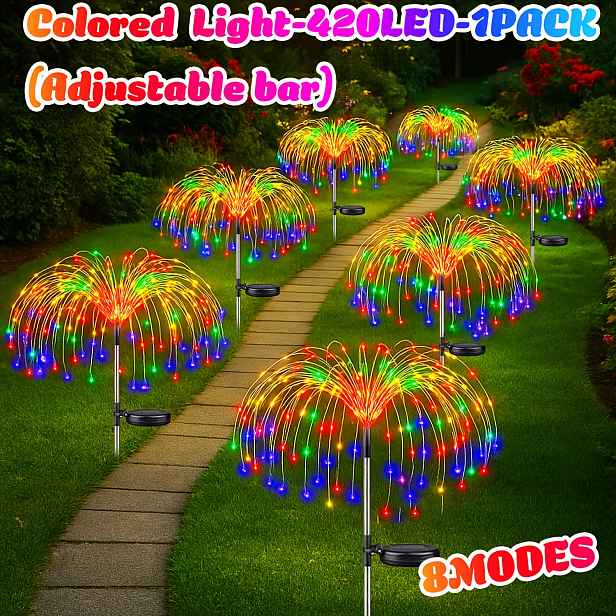 TEMU 420LED/300LED/200LED/90LED/60LED Venkovní solární světla ohňostroj, 8 režimů solárních zahradních světel Starburst, IP44 solární světla na