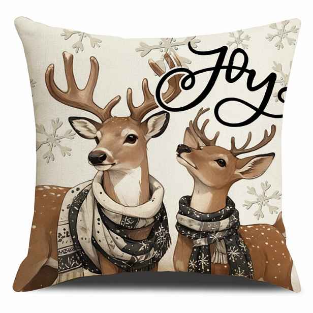 Vánoční povlak na polštář DEER JOY 45x45 cm, béžový