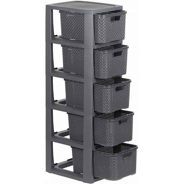 Branq Koupelnový regál Rattan 5 x koše komoda, sloupek, skříňka