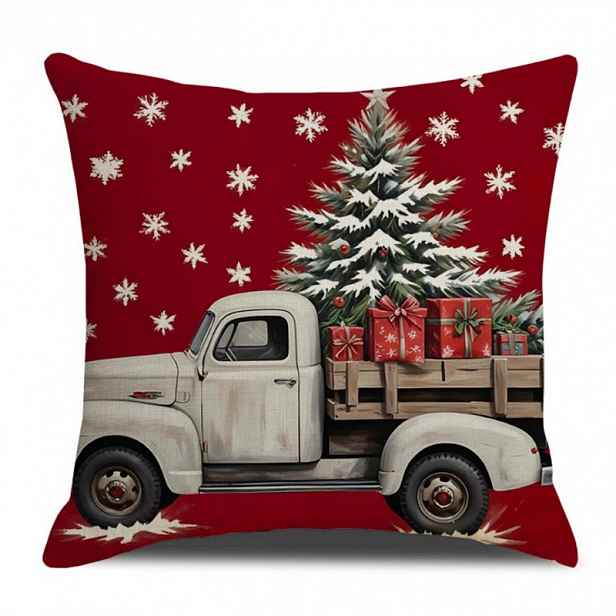 Vánoční povlak na polštář TRUCKMAS 45x45 cm, červený