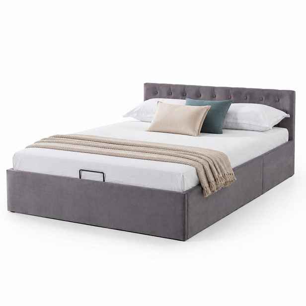 CHICFURN ČALOUNĚNÁ POSTEL 140/200 cm v šedé barvě ze sametu s úložným prostorem