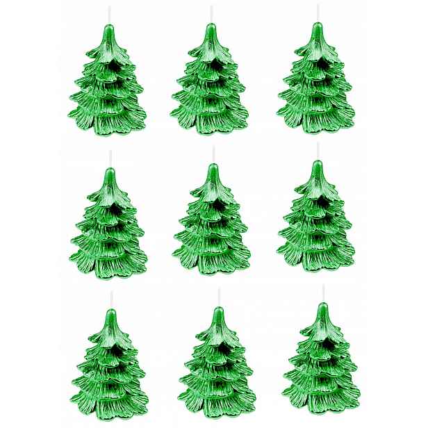 9 x svíčky vánoční stromek 10 cm celý zelený