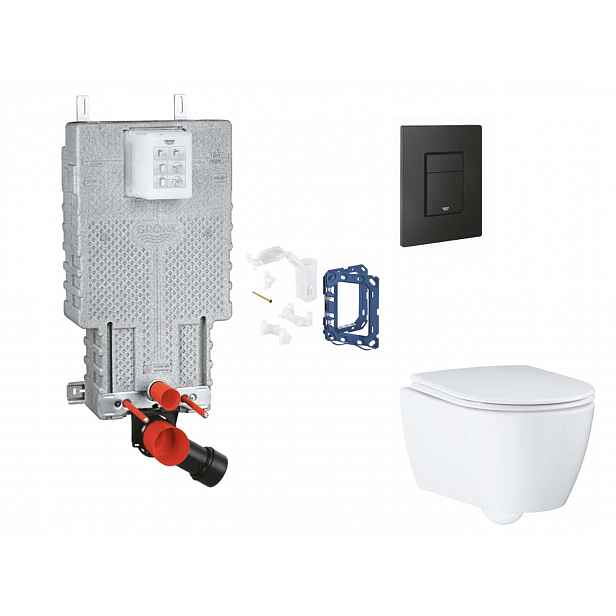 Grohe Uniset - Set předstěnové instalace, klozetu, sedátka SoftClose, tlačítka Even a sady pro vhazování tablet, phantom black SANI15BB5119