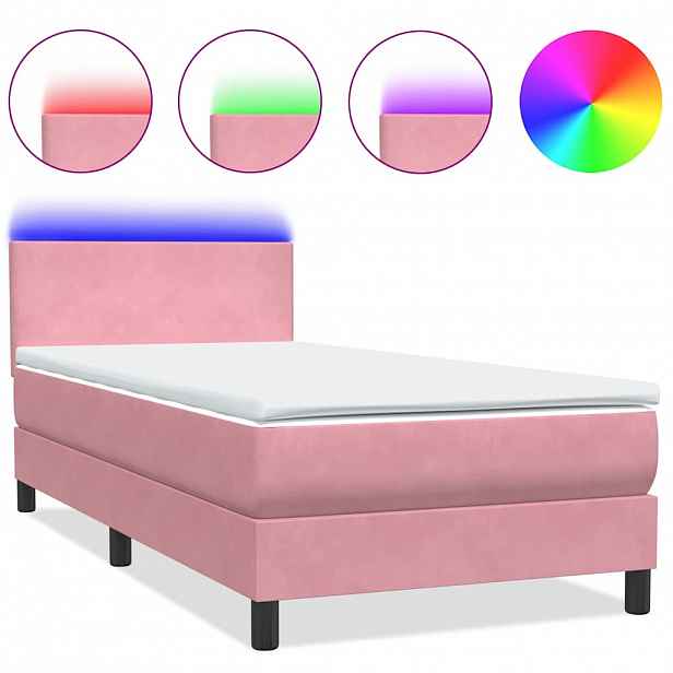 vidaXL Box spring postel s matrací a LED růžová 80x220 cm samet