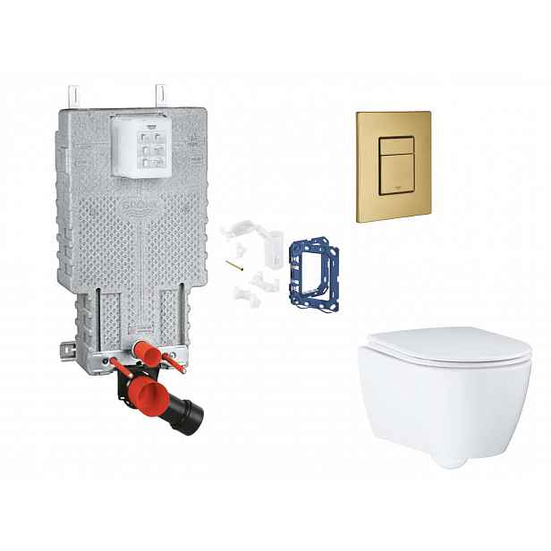 Grohe Uniset - Set předstěnové instalace, klozetu, sedátka SoftClose, tlačítka Skate Cosmopolitan a sady pro vhazování tablet, kartáčovaný Cool Sunris