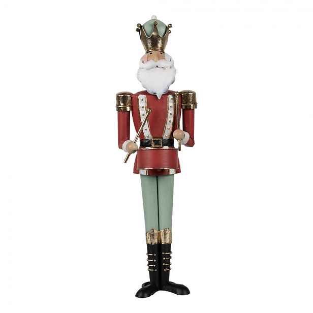 Červeno-zelená antik kovová dekorace socha Louskáček - 12*12*37 cm Clayre & Eef