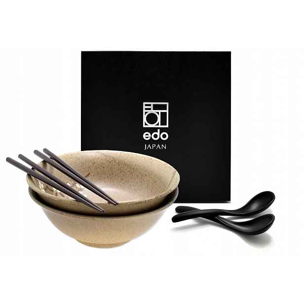 Sada 2 misek s lžícemi a paličkami Ramen Anemone Taupe 1100 ml Box