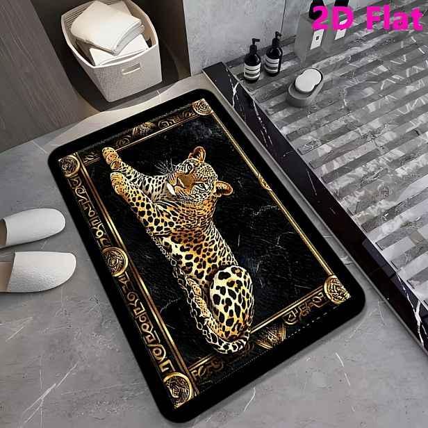 TEMU 1 ks Leopardí Zlatý Diamantový Sametový Vítejte Rohožka, Praktická Venkovní & Vnitřní Vstupní Rohožka, Malý Kobercový Koberce k Posteli a do