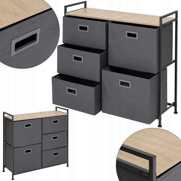 Komoda S 5 Textilními Zásuvkami, šedá, Organizér na textil do šatní skříně