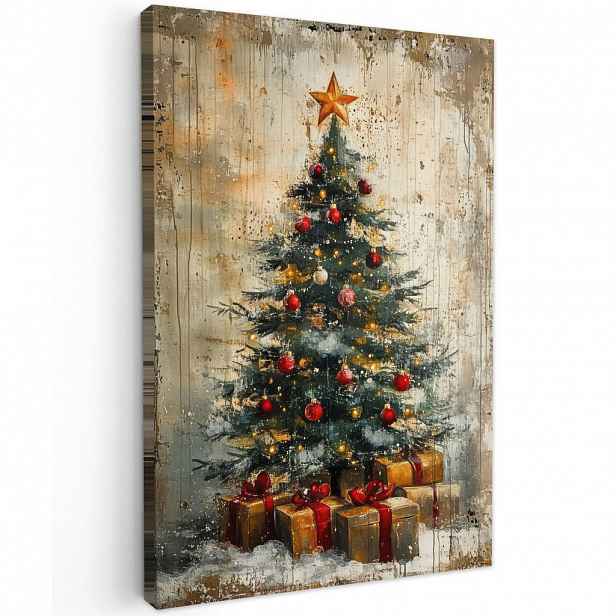 MuchoWow OBRAZ NA PLÁTNĚ Vánoční stromek - Vintage - Vánoce - Dárek 40x60 cm