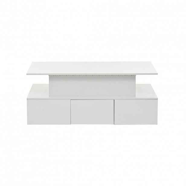 OKWISH KONFERENČNÍ stolek 100/50/40 cm bílý z MDF s výklopnou deskou LED a 4 zásuvkami