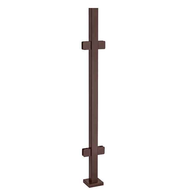 Průchozí sloupek 100 cm pro skleněné zábradlí 40x40 Hnědý 4 držáky Loft