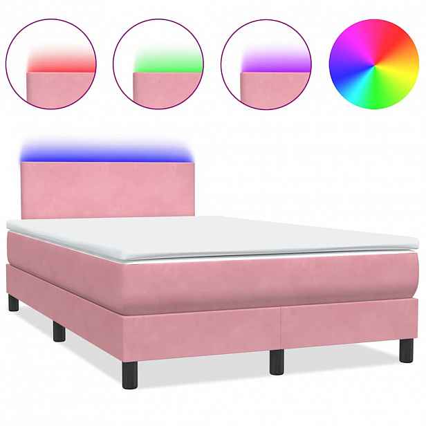 vidaXL Box spring postel s matrací a LED růžová 120x220 cm samet