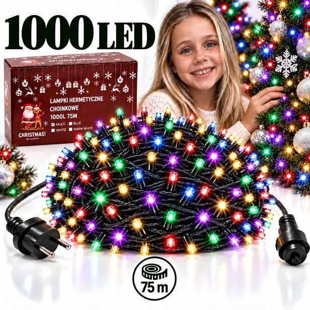 Vánoční Osvětlení Na Stromeček 1000 Led 60,5 M Barevné Multicolor Flash Venkovní