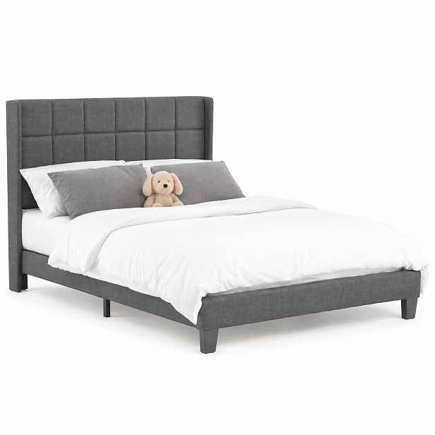 CHICFURN ČALOUNĚNÁ POSTEL 140/200 cm v šedé barvě s matrací a vysokým čelem