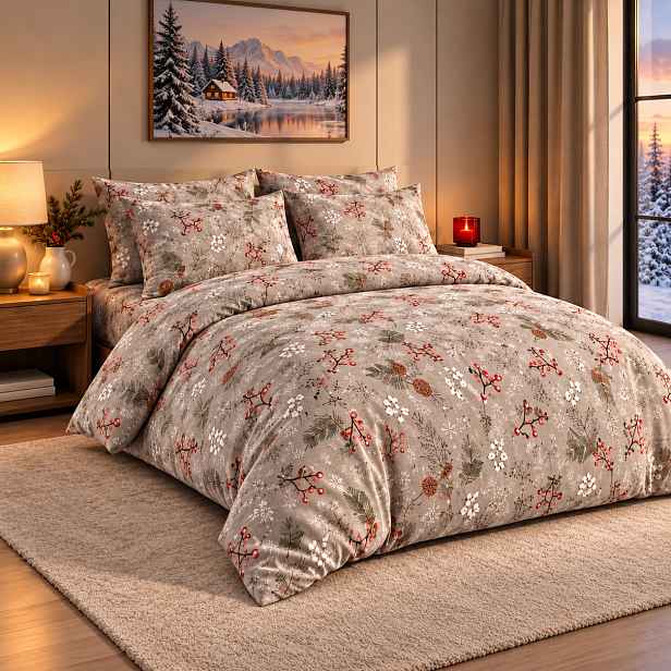 Francouzské mikroplyšové povlečení Premium 220x200+2x70x90 Větvičky