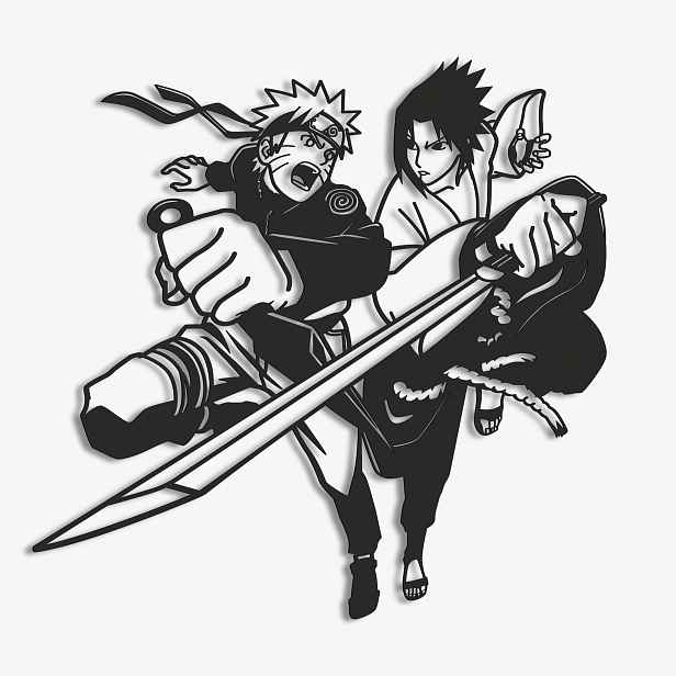 Dřevěný 3D obraz Anime Naruto vs Sasuke Nástěnná Dekorace Dárek