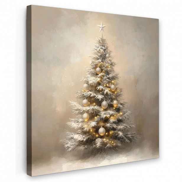 MuchoWow OBRAZ NA PLÁTNĚ Vánoce - Vánoční stromek - Sníh - Umění 20x20 cm