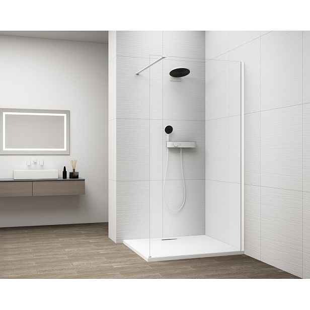 Polysan ESCA WHITE MATT jednodílná sprchová zástěna k instalaci ke stěně, sklo čiré, 1300 mm