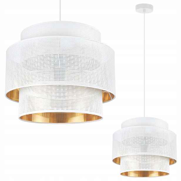 Závěsná Stropní Lampa Bílo-zlatý Lustr Stínidlo 35 CM Glamour Moderní