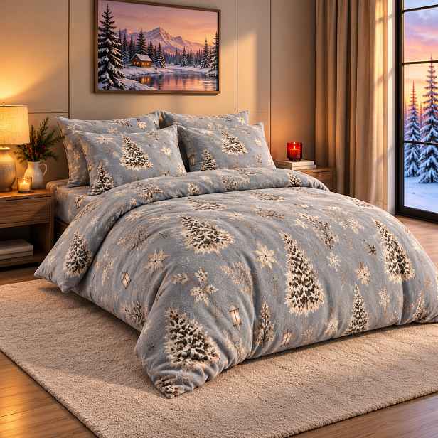 Francouzské mikroplyšové povlečení Premium 220x200+2x70x90 Stromečky a lucerny