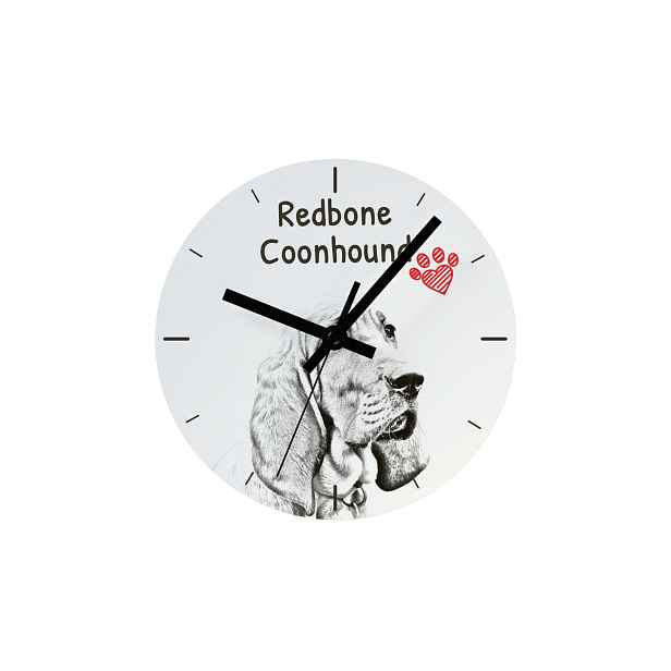 Redbone Coonhound hodiny se psem, závěsné a stojící, personalizace fotografií