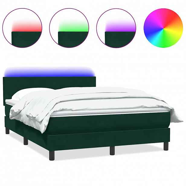 vidaXL Box spring postel s matrací a LED tmavě zelená 160x220 cm samet