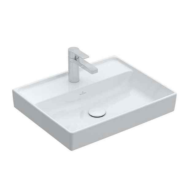 Villeroy & Boch Collaro - Umyvadlo 55x44 cm, bez přepadu, otvor pro baterii, CeramicPlus, Stone White 4A3356RW