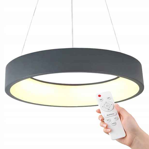 Závěsné Stropní Svítidlo Šedý Kulatý Lustr Ring 45 CM Do Obývacího Pokoje S Dálkovým Ovládáním
