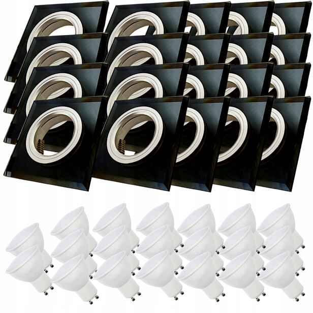 20 x Černá Stropní Lampa Halogenová Objímka Sklo 3W Led Žárovky